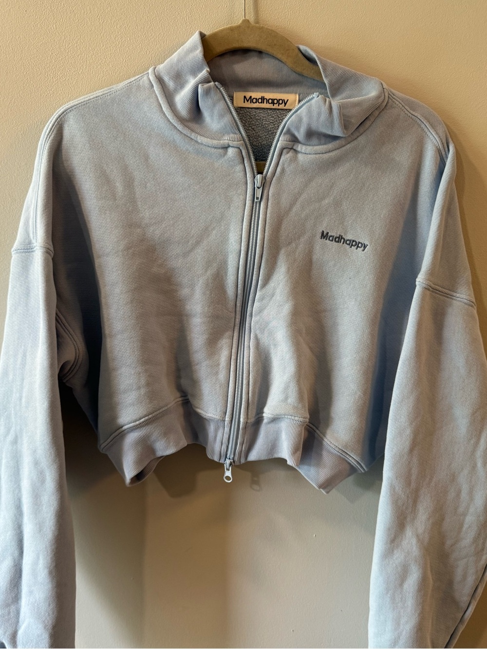 Madhappy Light Blue Cropped Zip-Up Sweatshirt Baby Blue Heavyweight Cotton Stree